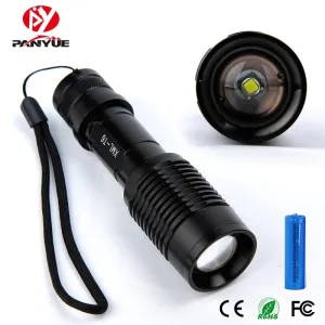 PANYUE Portable LED Flashlight LED Torch Zoomable Flashlight 1000LM E7 T6 5 Mode Light with 18650 rechargeable battery