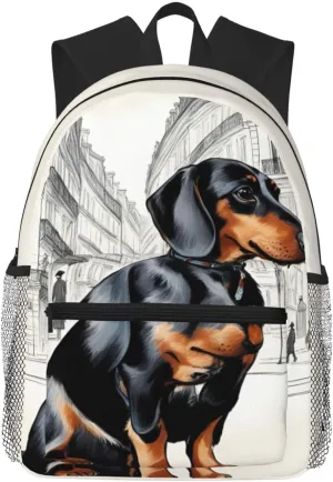 Parisian Dachshund Casual Backpack Multi-Purpose Leisure Day Bag, Lightweight and Comfortable,fit for Vacation, Black, One Size
