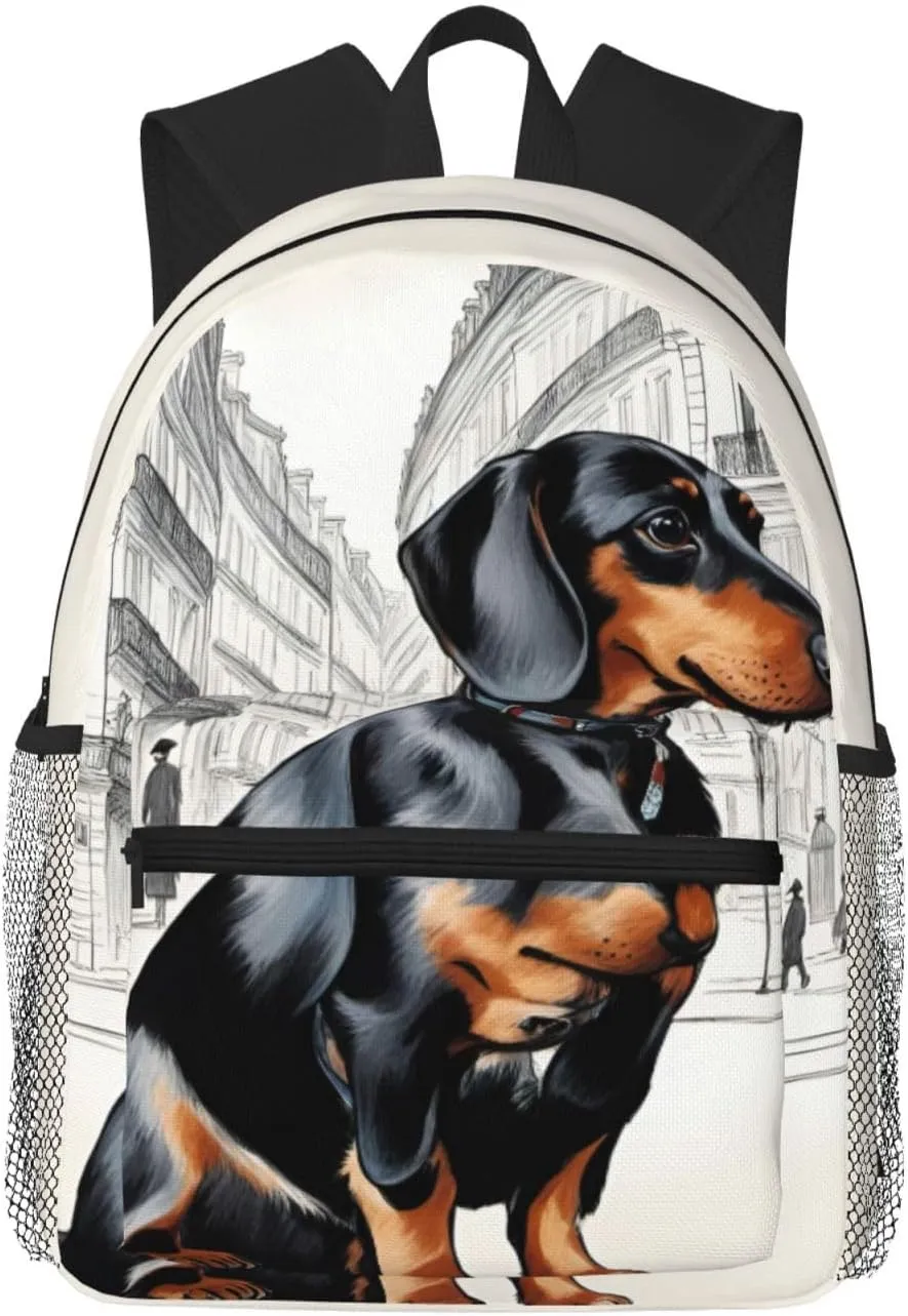 Parisian Dachshund Casual Backpack Multi-Purpose Leisure Day Bag, Lightweight and Comfortable,fit for Vacation, Black, One Size