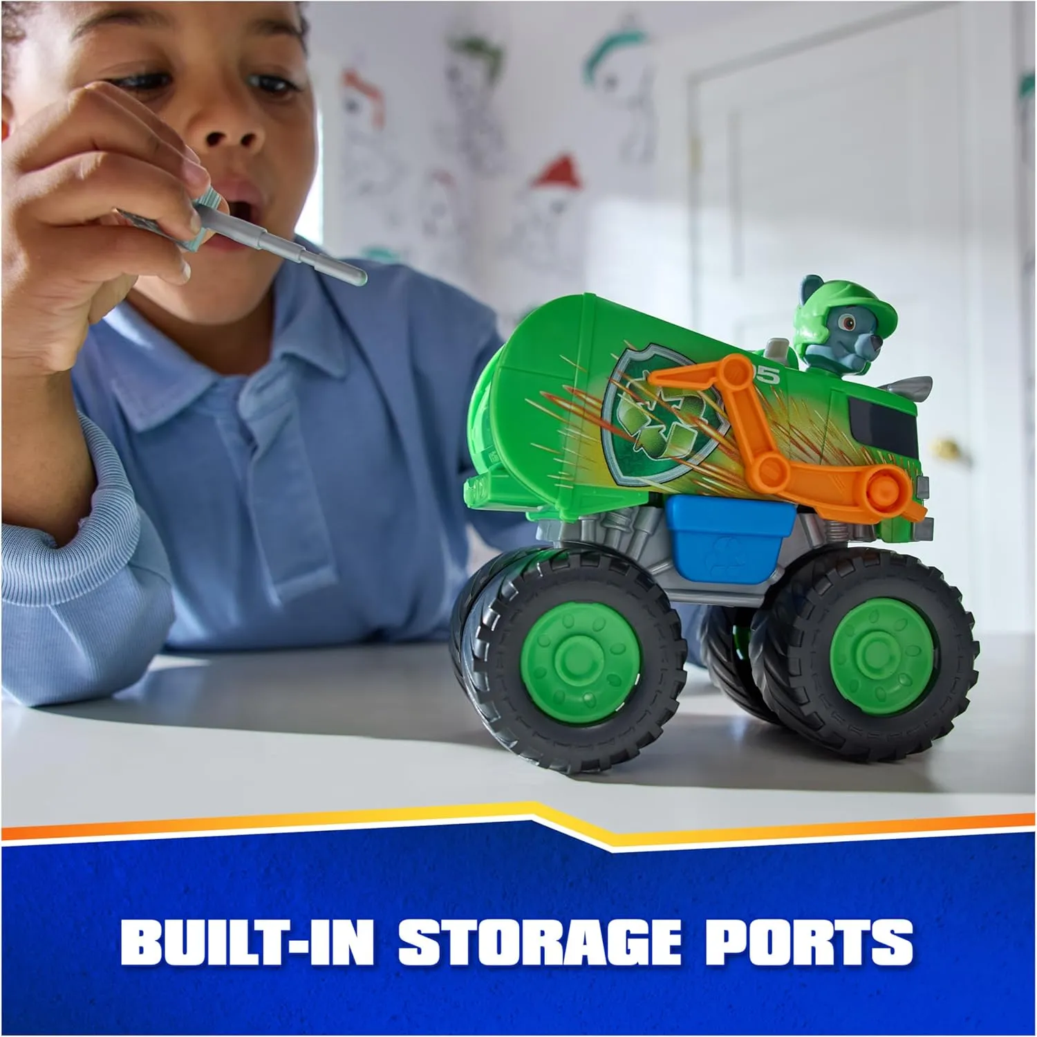 Paw Patrol: Rescue Wheels Rocky’s Recycle Truck, Toy Truck with Projectile Launcher and Collectible Action Figure, Kids Toys for Boys & Girls Ages 3 