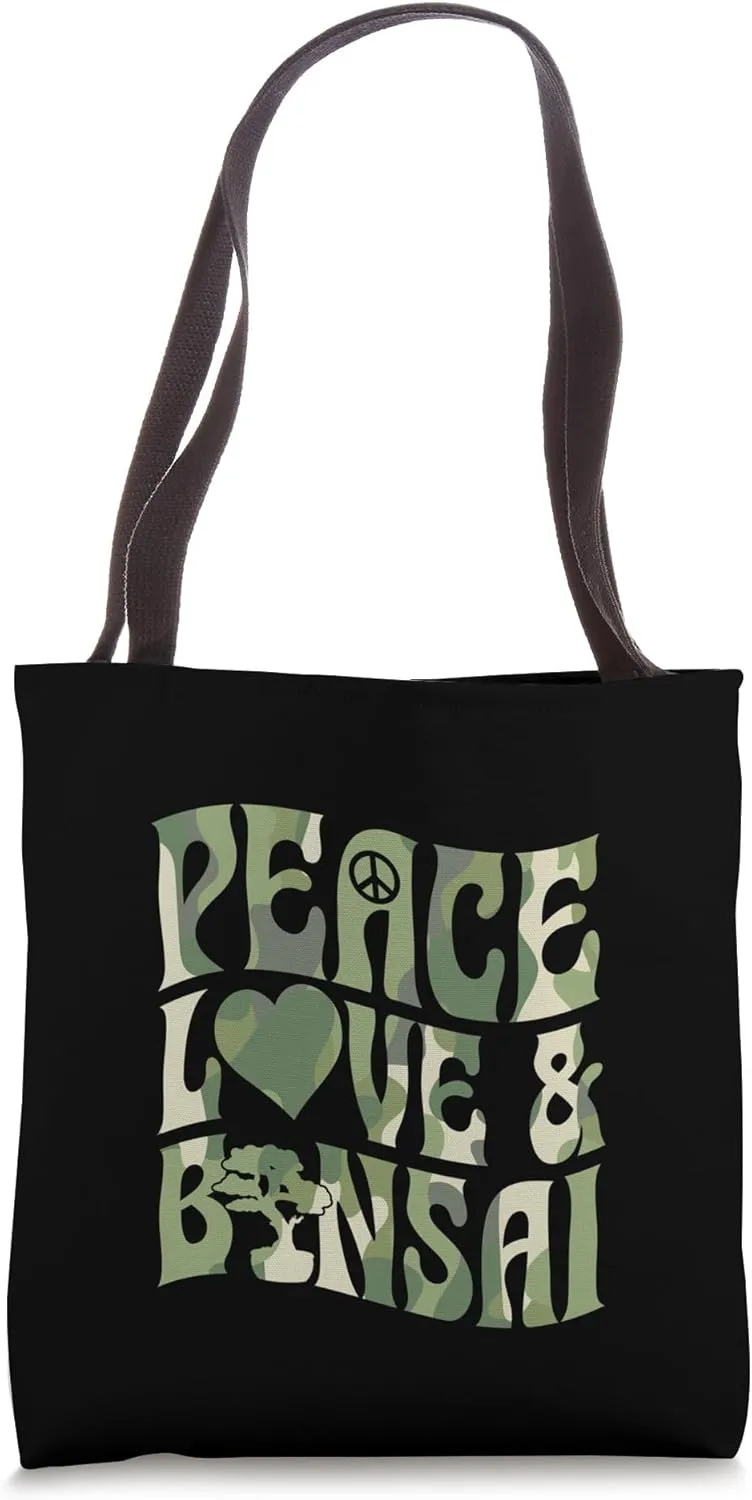 Peace Love And Bonsai Retro Bonsai Tree Aesthetic Tote Bag
