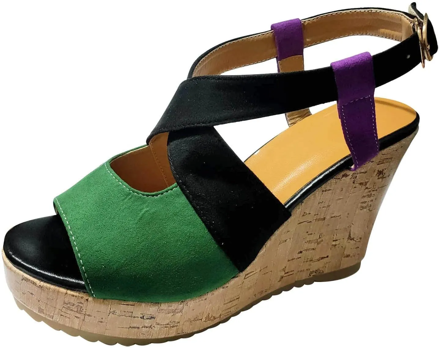 Peep Toe Wedge Sandals 2 Color Adjustable Ankle Strap Suede Crossband Heeled