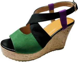 Peep Toe Wedge Sandals 2 Color Adjustable Ankle Strap Suede Crossband Heeled