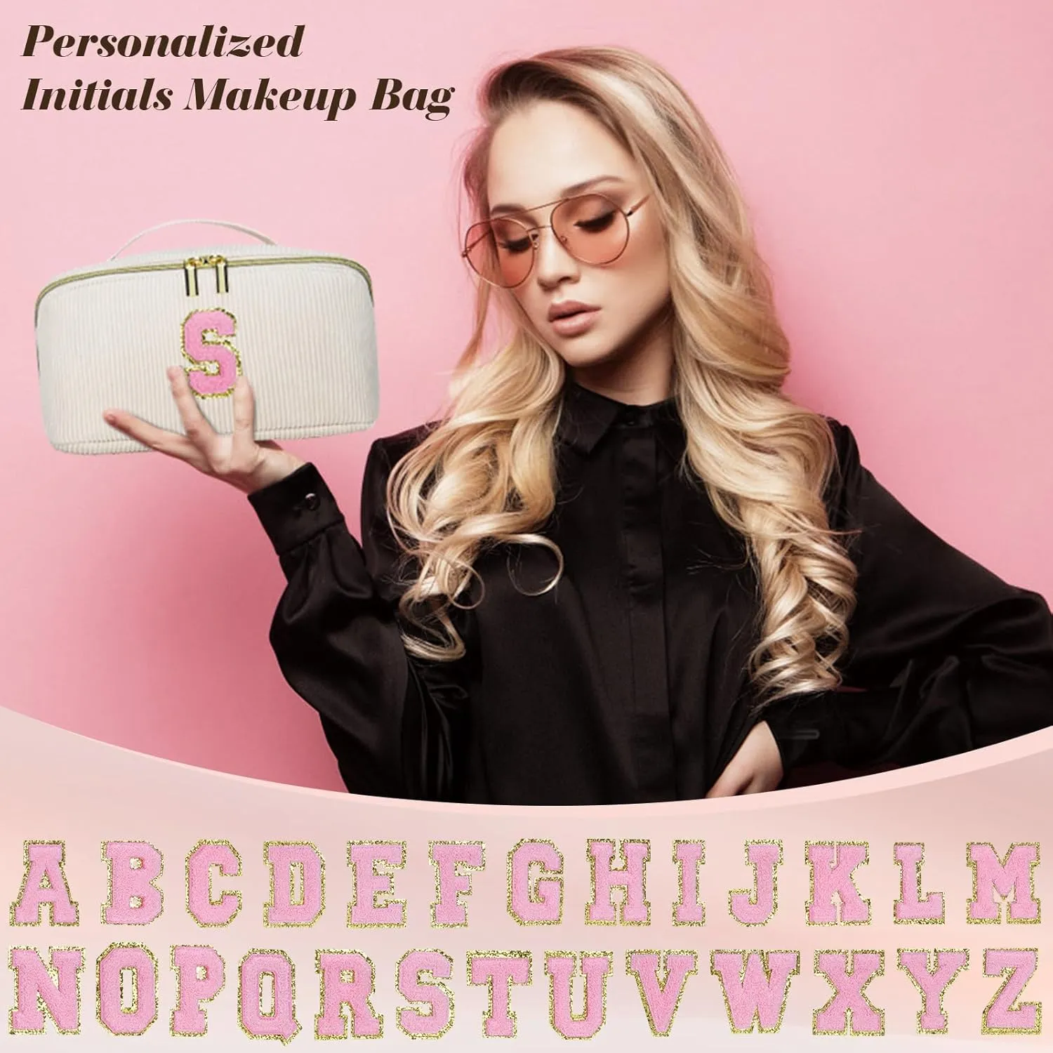 Personalized Initial Makeup Bag, Graduation Gift for Her Cosmetic Travel Bag Women, Large Capacity Stuff Bag Birthday Gifts for Teen Girl Gift Trendy Stuff - K