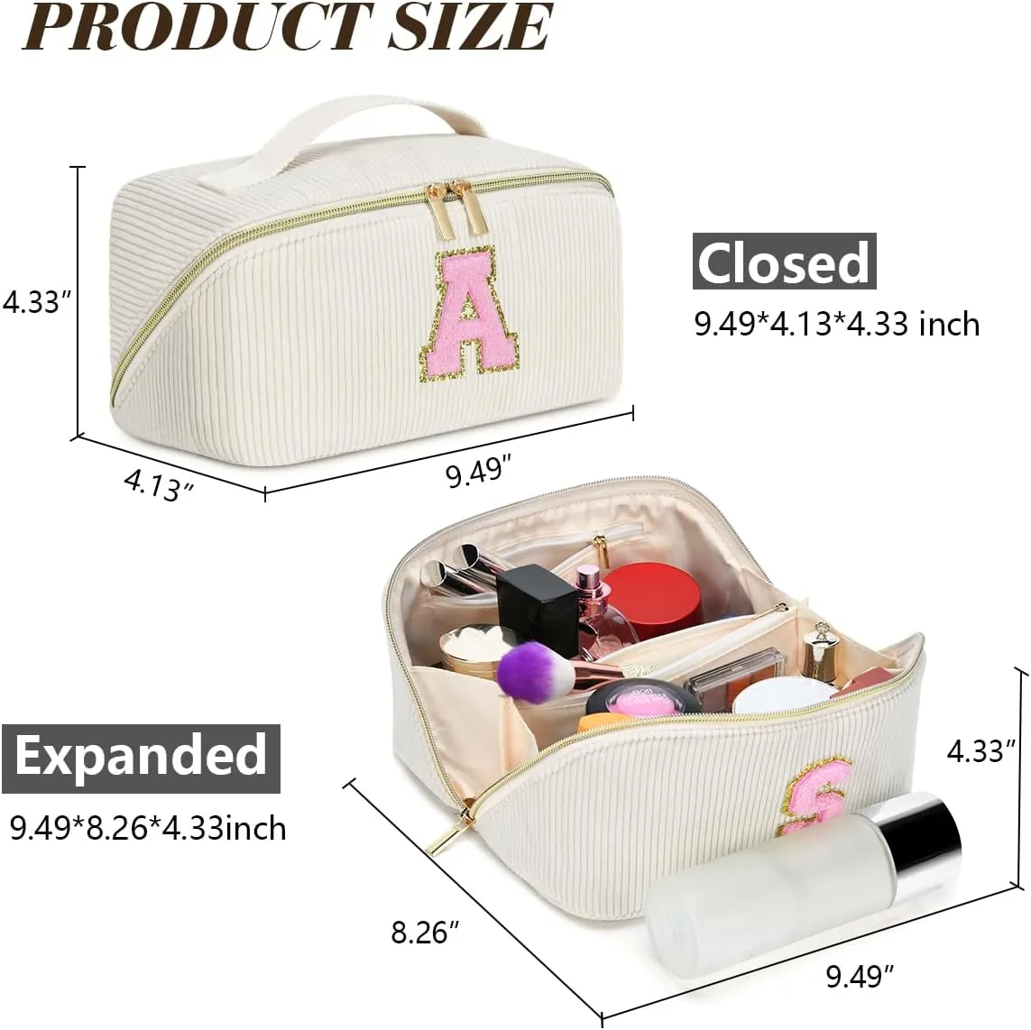 Personalized Initial Makeup Bag, Graduation Gift for Her Cosmetic Travel Bag Women, Large Capacity Stuff Bag Birthday Gifts for Teen Girl Gift Trendy Stuff - K