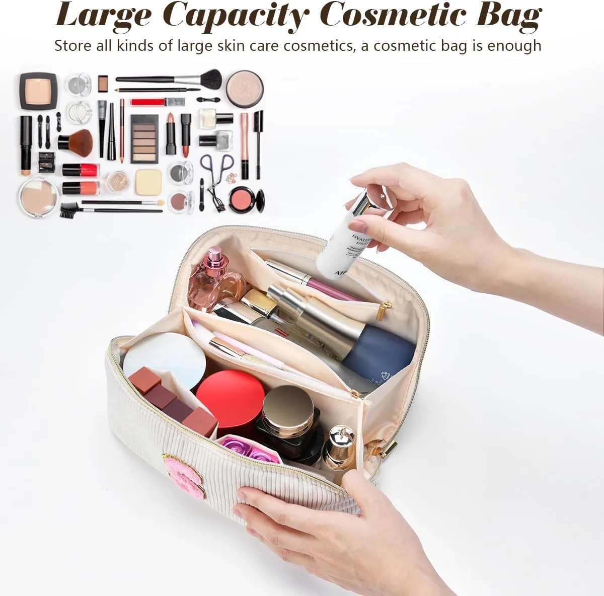 Personalized Initial Makeup Bag, Graduation Gift for Her Cosmetic Travel Bag Women, Large Capacity Stuff Bag Birthday Gifts for Teen Girl Gift Trendy Stuff - K