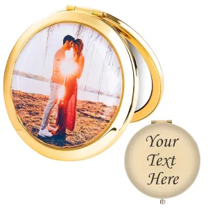 Personalized Photo Make-up Mirror Compact Custom Any Image Engraving text/Name Portable Travel Cosmetic Mirror Retro Gift for her (Golden)