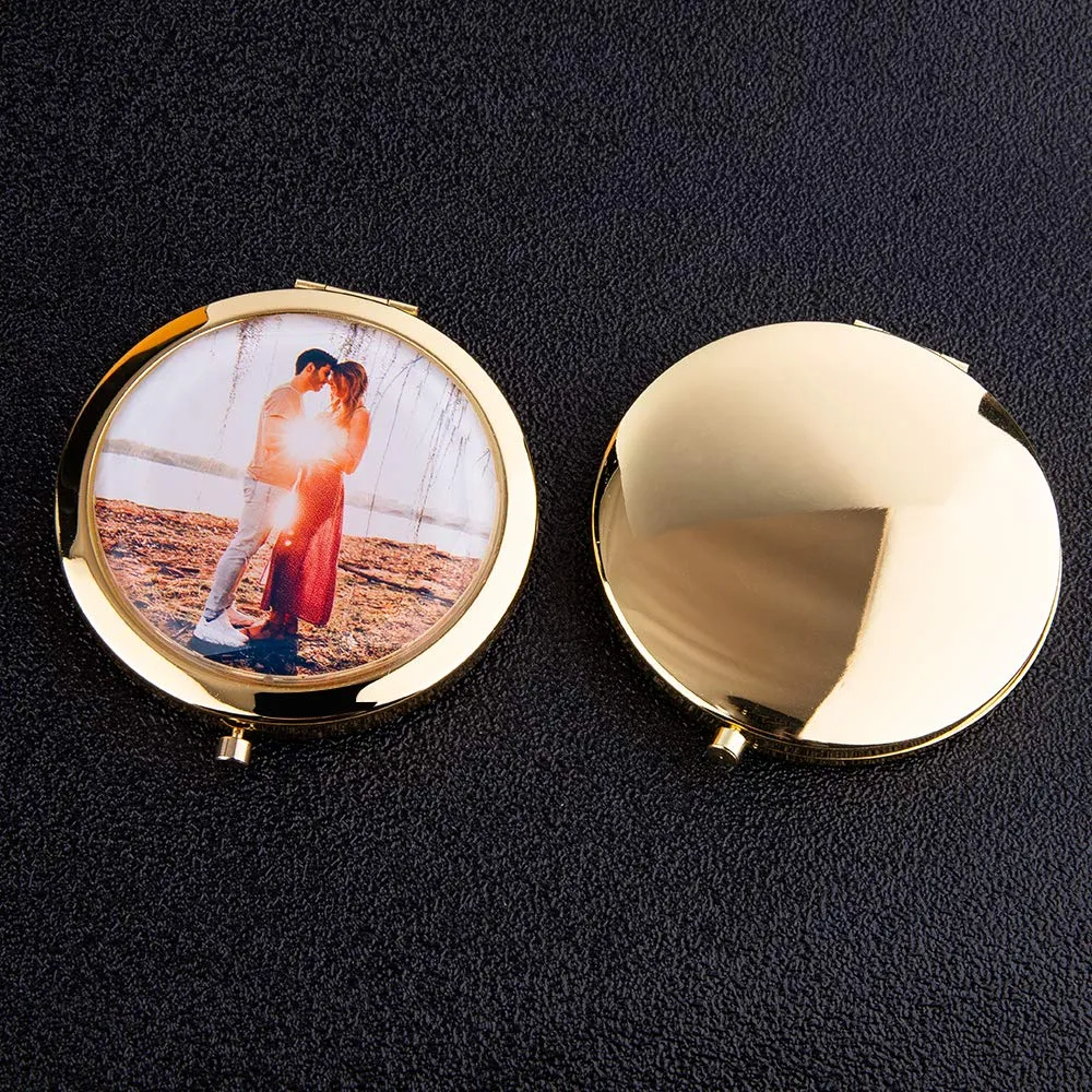 Personalized Photo Make-up Mirror Compact Custom Any Image Engraving text/Name Portable Travel Cosmetic Mirror Retro Gift for her (Golden)