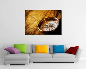 Picture Sensations® Framed Glow in the Dark | Canvas Art Print | Compass Ocean Sailing | World Map | Vintage Map | Ready to Hang | 1-Panel Painting | 36"x24"