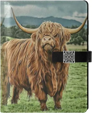 Plain Highland Cow A5 Binder 6 Ring Refillable PU Leather Notebook Journal with Magnetic Buckle Closure Loose Leaf Travel Office Planner Budget Binder Notepad Portfolio, Funny