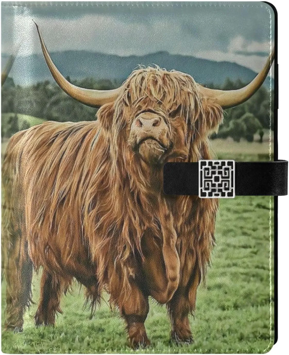 Plain Highland Cow A5 Binder 6 Ring Refillable PU Leather Notebook Journal with Magnetic Buckle Closure Loose Leaf Travel Office Planner Budget Binder Notepad Portfolio, Funny