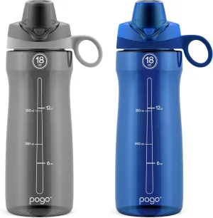 Pogo 2-Pack Plastic Water Bottle with Carry Handle, Reusable, BPA Free, Dishwasher Safe, Perfect for Travel, School, Outdoors, and Gym | 18oz, 32oz