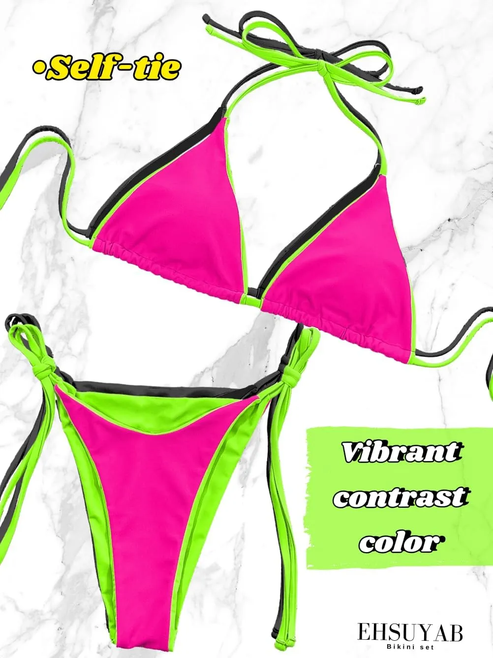 Pool Party Glitter Bikini, Neon Strap, Padded 2Pc Swimsuit Boudoir Shoot
