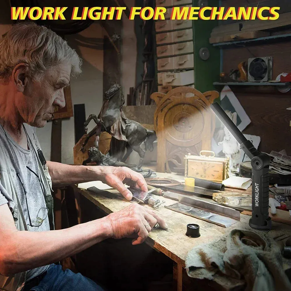 Portable Magnetic Work Light USB Rechargeable LED Flashlight for Camping and Emergency Repair with Hook