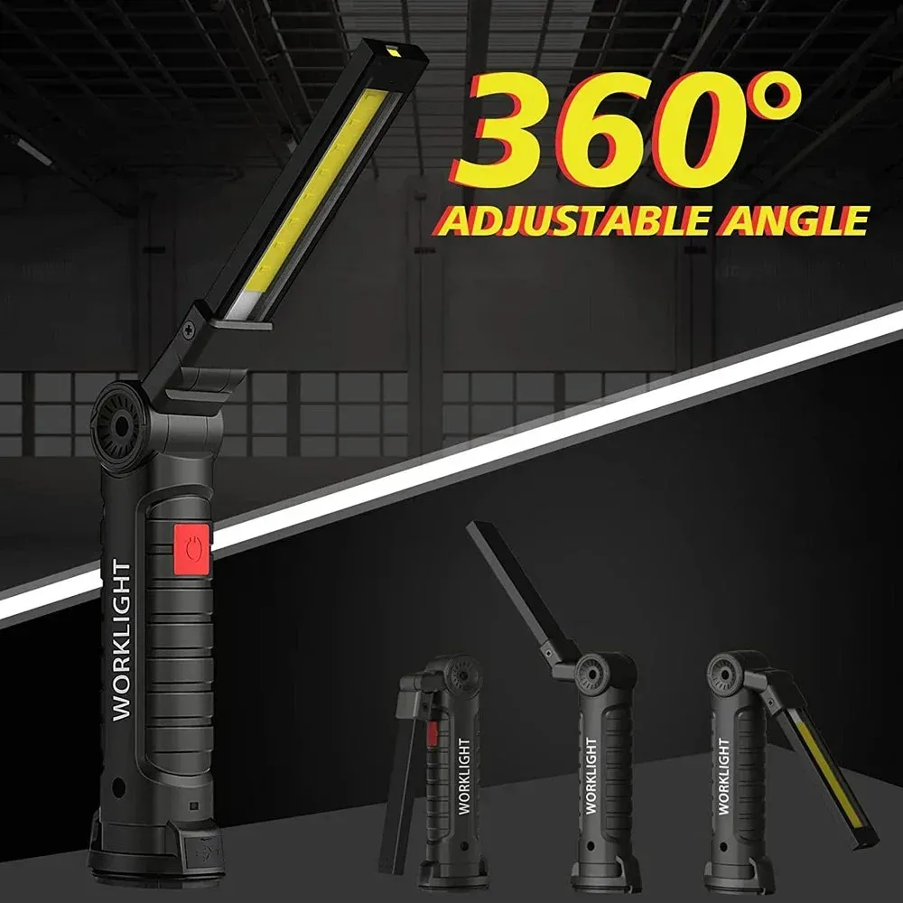 Portable Magnetic Work Light USB Rechargeable LED Flashlight for Camping and Emergency Repair with Hook