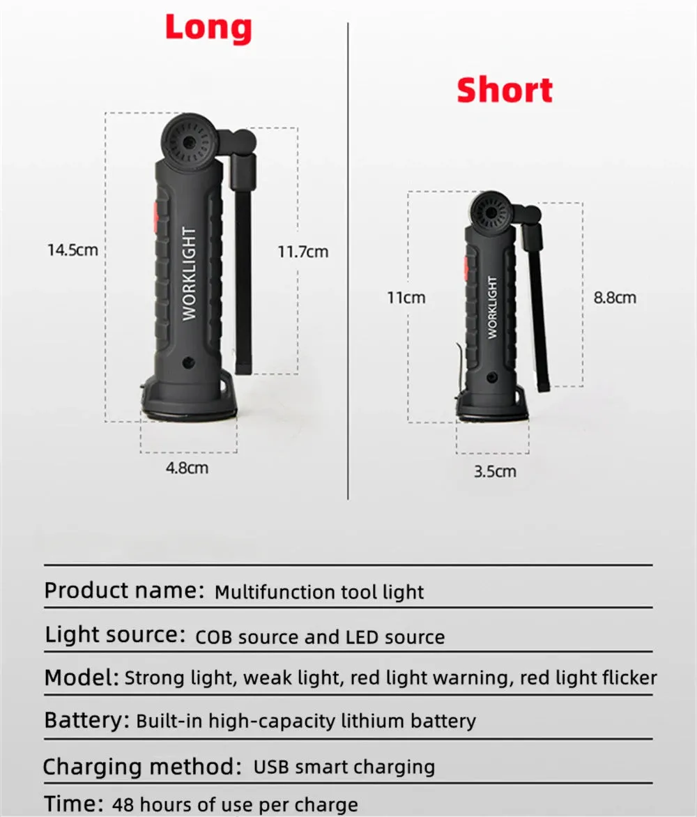 Portable Magnetic Work Light USB Rechargeable LED Flashlight for Camping and Emergency Repair with Hook