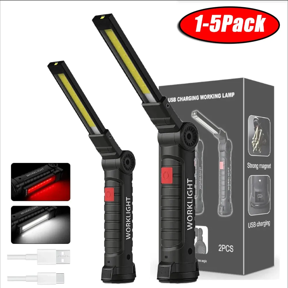 Portable Magnetic Work Light USB Rechargeable LED Flashlight for Camping and Emergency Repair with Hook