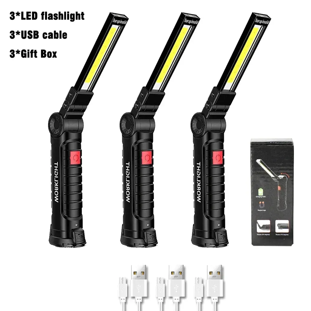 Portable Magnetic Work Light USB Rechargeable LED Flashlight for Camping and Emergency Repair with Hook