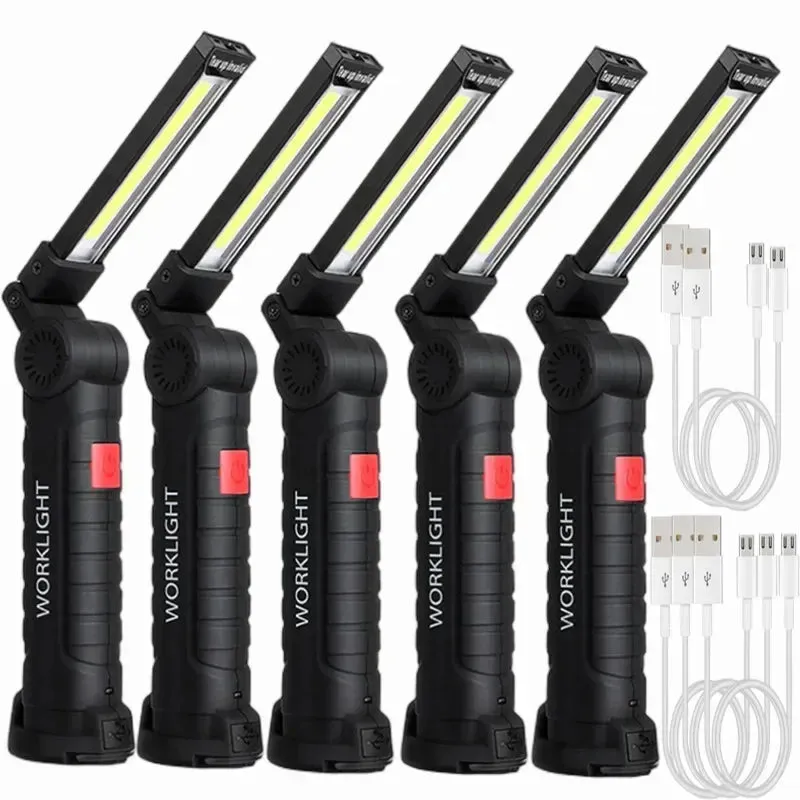 Portable Magnetic Work Light USB Rechargeable LED Flashlight for Camping and Emergency Repair with Hook