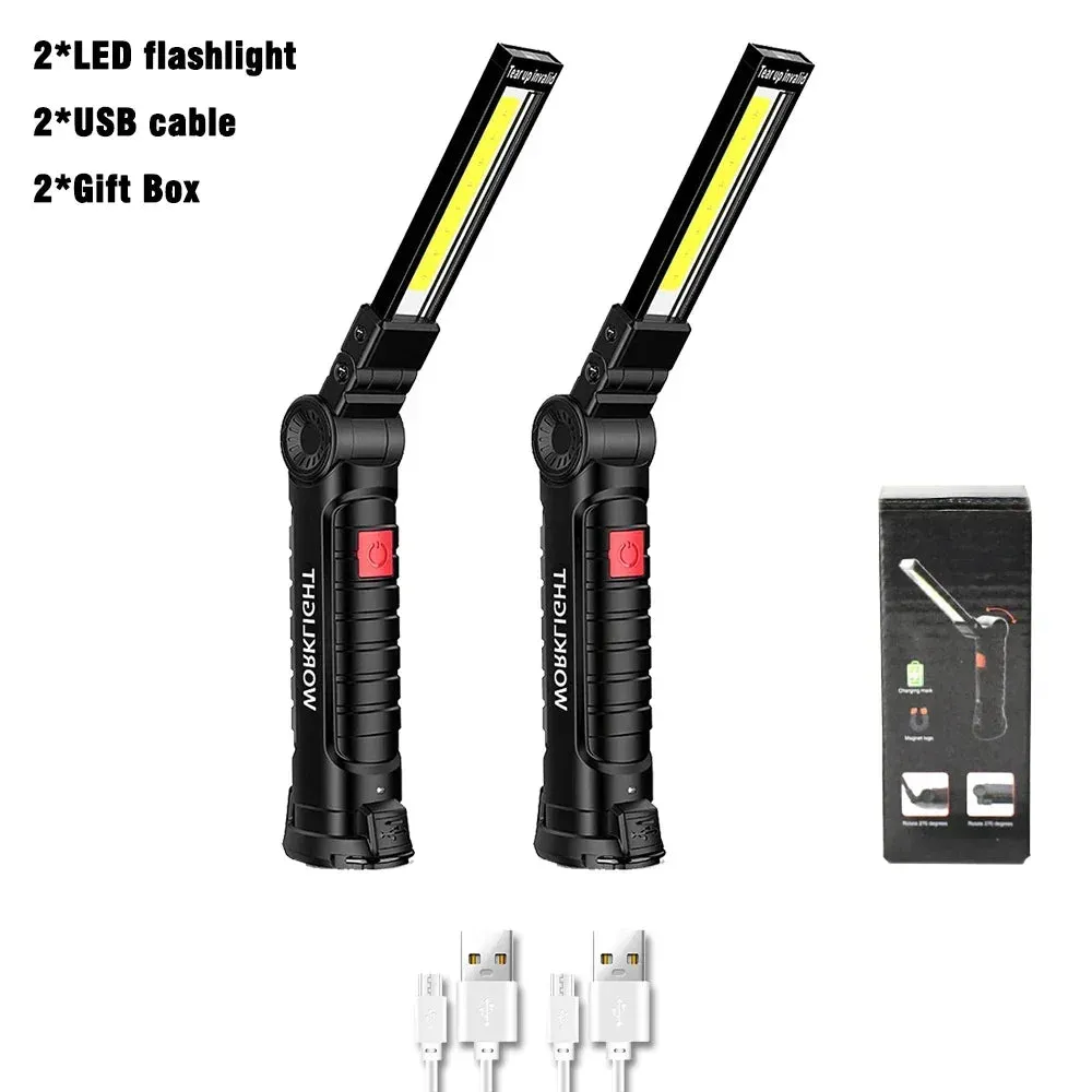 Portable Magnetic Work Light USB Rechargeable LED Flashlight for Camping and Emergency Repair with Hook