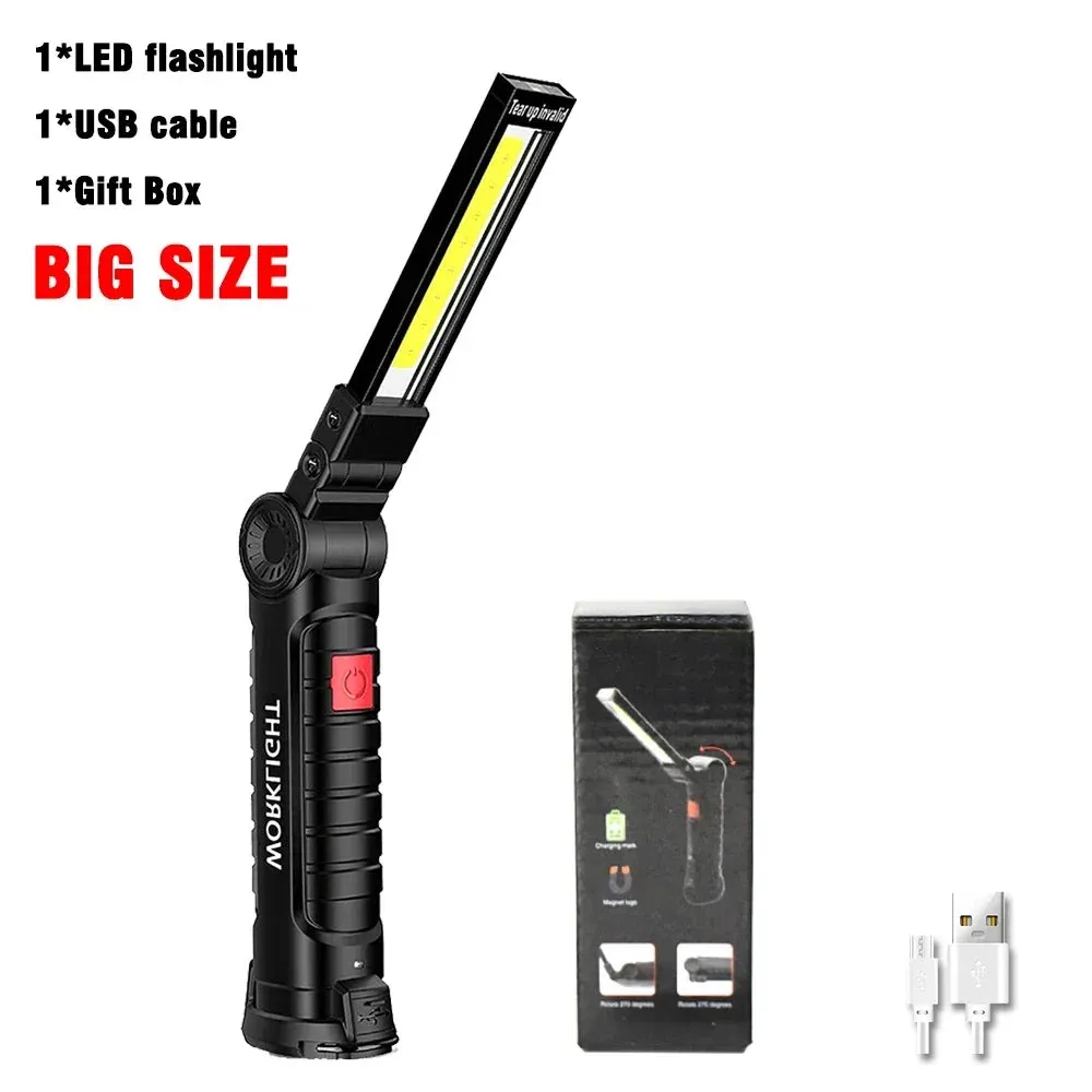 Portable Magnetic Work Light USB Rechargeable LED Flashlight for Camping and Emergency Repair with Hook