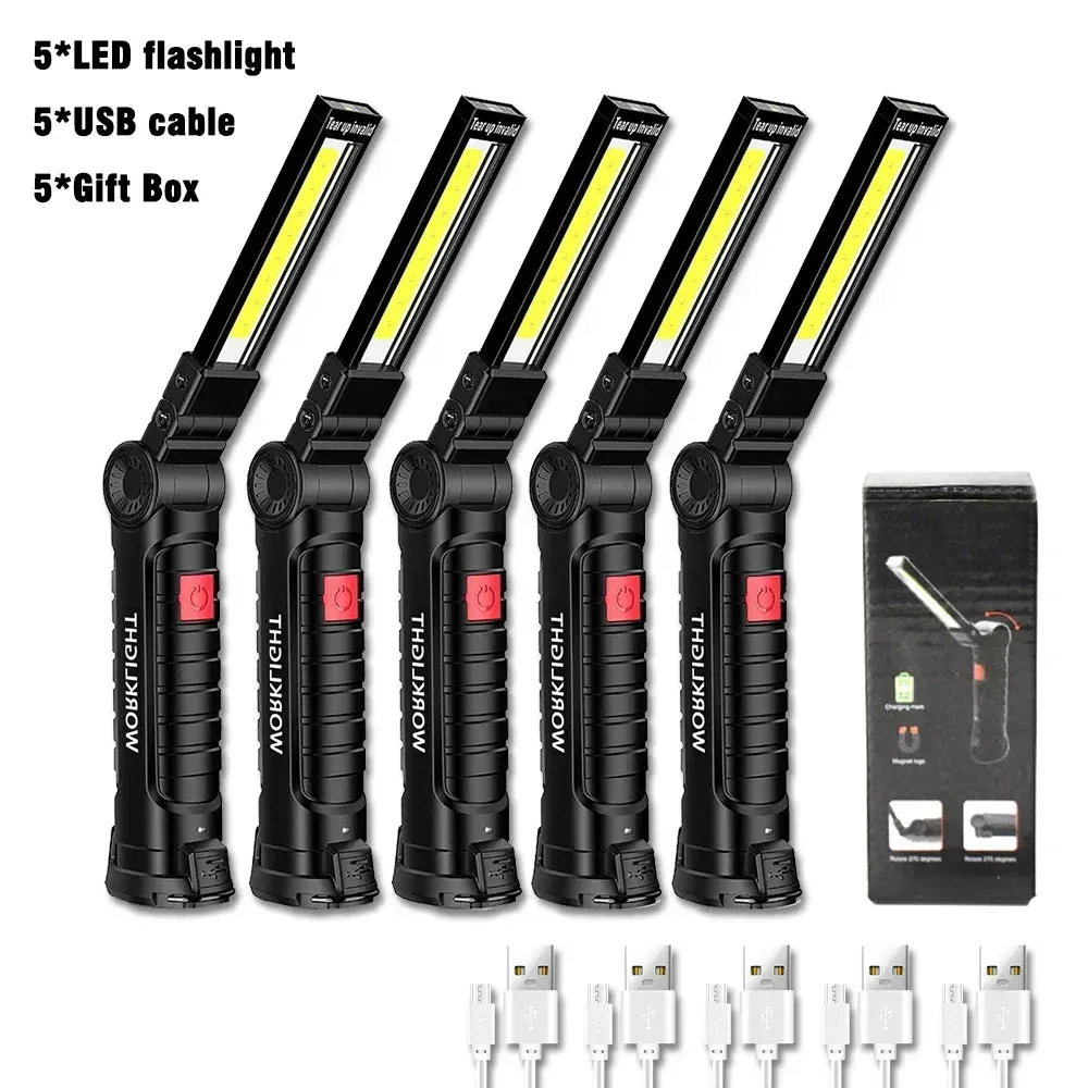 Portable Magnetic Work Light USB Rechargeable LED Flashlight for Camping and Emergency Repair with Hook