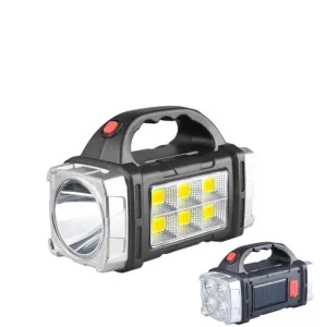 Portable USB Rechargeable Flashlight Solar LED Light with COB Work Light - 4 Gear Charge, Mobile Phone Charging, Camping Lamp