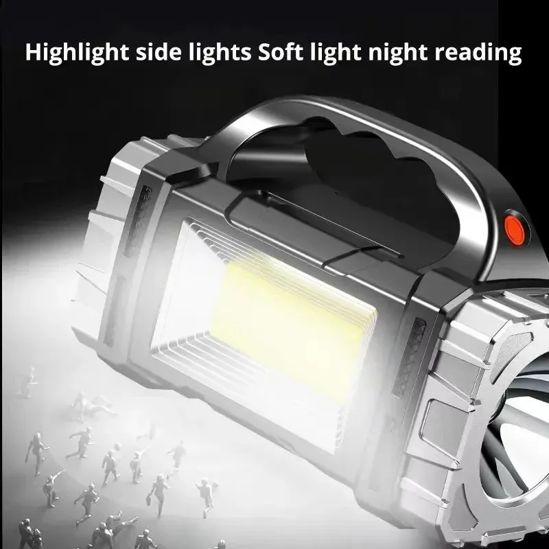 Portable USB Rechargeable Flashlight Solar LED Light with COB Work Light - 4 Gear Charge, Mobile Phone Charging, Camping Lamp