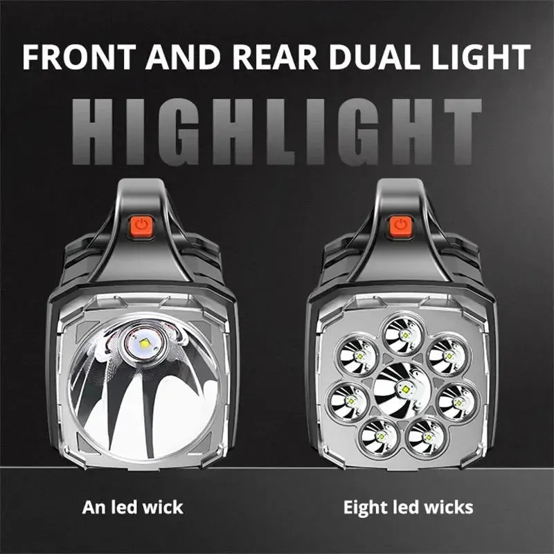 Portable USB Rechargeable Flashlight Solar LED Light with COB Work Light - 4 Gear Charge, Mobile Phone Charging, Camping Lamp