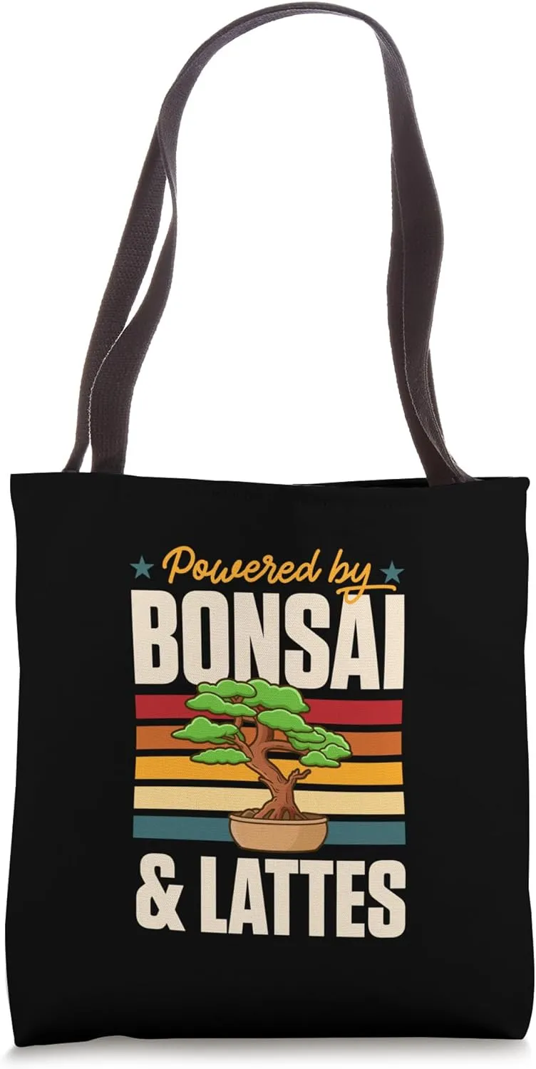 Powered By Bonsai And Lattes Retro Vintage Coffee Bonsai Tote Bag
