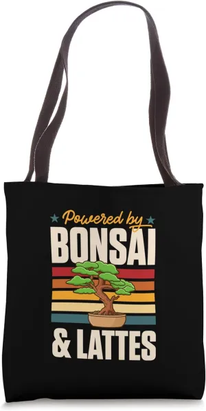 Powered By Bonsai And Lattes Retro Vintage Coffee Bonsai Tote Bag