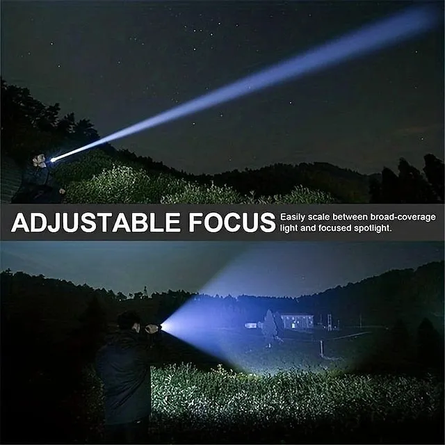 Powerful Flashlight USB Rechargeable Zoomable Waterproof XHP70 Tactical Flashlight Super Bright 5 Modes LED Searchlight  Flashlight Zoom Bar Torch for Hiking Hunting Camping Outdoor Sport