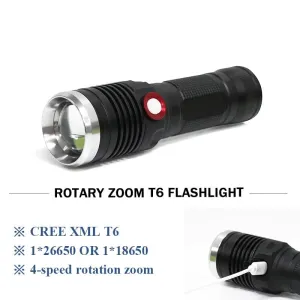 Powerful LED flashlight USB rechargeable 18650 or 26650 battery zoomable waterproof xml t6 or l2 flash lights led torch lanterna