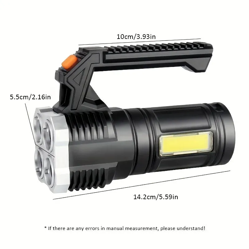 Powerful Portable 4 LED Flashlight with COB Side Light - 4 Modes USB Rechargeable LED Torch for Outdoor Camping