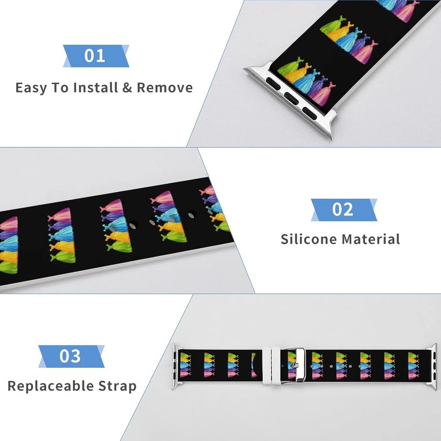 Princess Dress Watch Band Silicone Replacement Strap Quick Release Watch Strap Compatible with Apple Watch