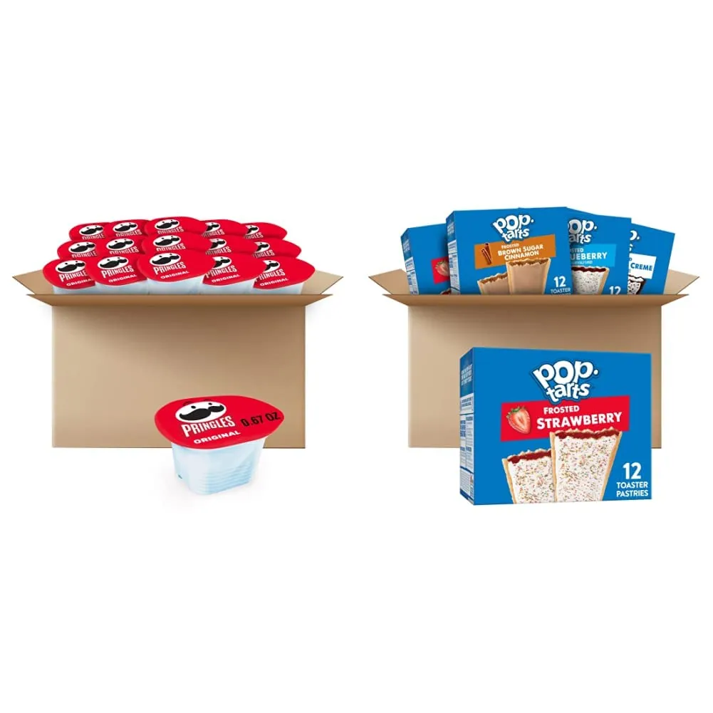 Pringles Potato Crisps Chips, Snack Stacks, Lunch Snacks, Office and Kids Snacks, Original (36 Cups)   Pop-Tarts Toaster Pastries, Breakfast Foods, Kids Snacks, Variety Pack (60 Pop-Tarts)