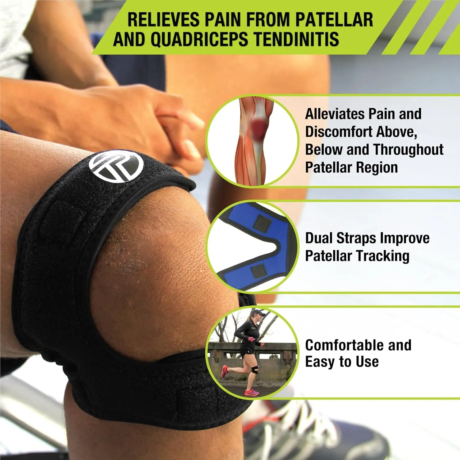Pro-Tec X-Trac Dual Strap Knee Support, Quadriceps and Patellar Tendon Strap, Knee Brace, Compression Straps, Knee & Joint Support, Tendinitis, Chondromalacia, Adjustable, Easy to Use