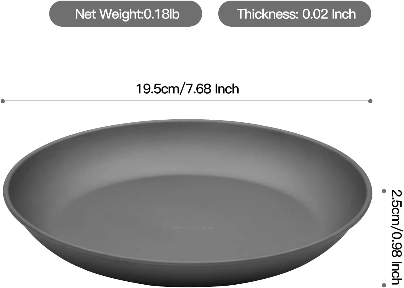 Pure Titanium Camping Plate, 7.68 Inch Ultralight Durable Titanium Dish Plate Cookware, Outdoor Backpacking plate for Camping Hiking Kitchen (19.5 cm)