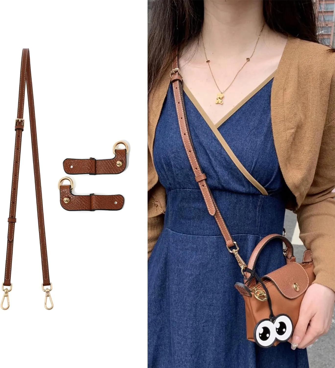 Purse Strap Leather Purse Crossbody Adjustable Shoulder Strap for Suitable for Long Champ Handbags