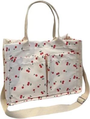 QWINEE Women's Cute Strawberry Tote Bag Double Handle Large Capacity Handbag with Adjustable Strap
