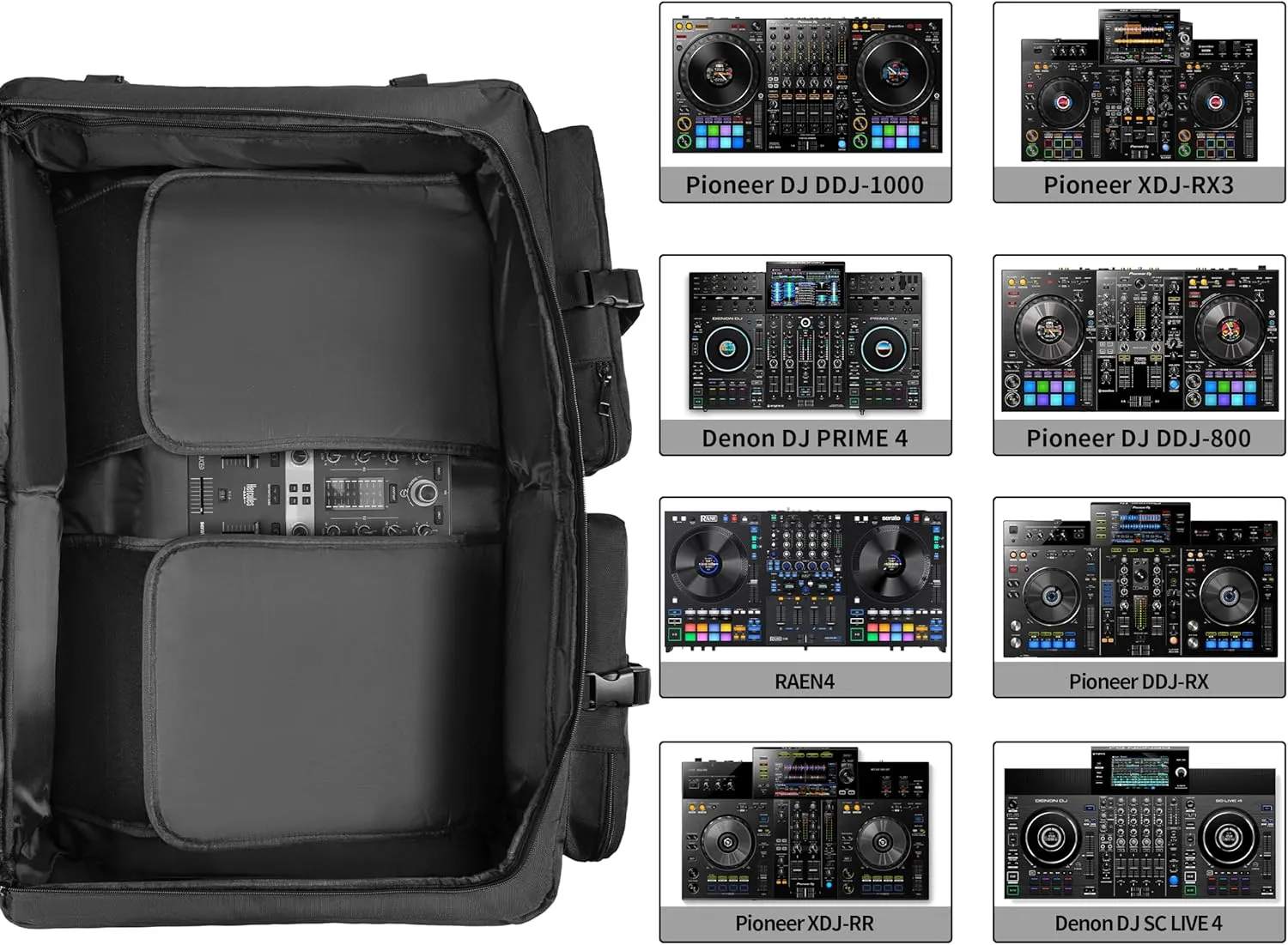 Rabjen DJ Backpack for Club Gigs, DJ Mixer Case Compatible with Pioneer DDJ-REV7, Pioneer DDJ-RX, Denon DJ SC LIVE 4, Novation Launchkey 49 and More Equipment