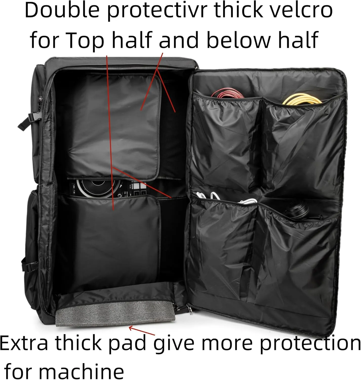Rabjen DJ Backpack for Club Gigs, DJ Mixer Case Compatible with Pioneer DDJ-REV7, Pioneer DDJ-RX, Denon DJ SC LIVE 4, Novation Launchkey 49 and More Equipment