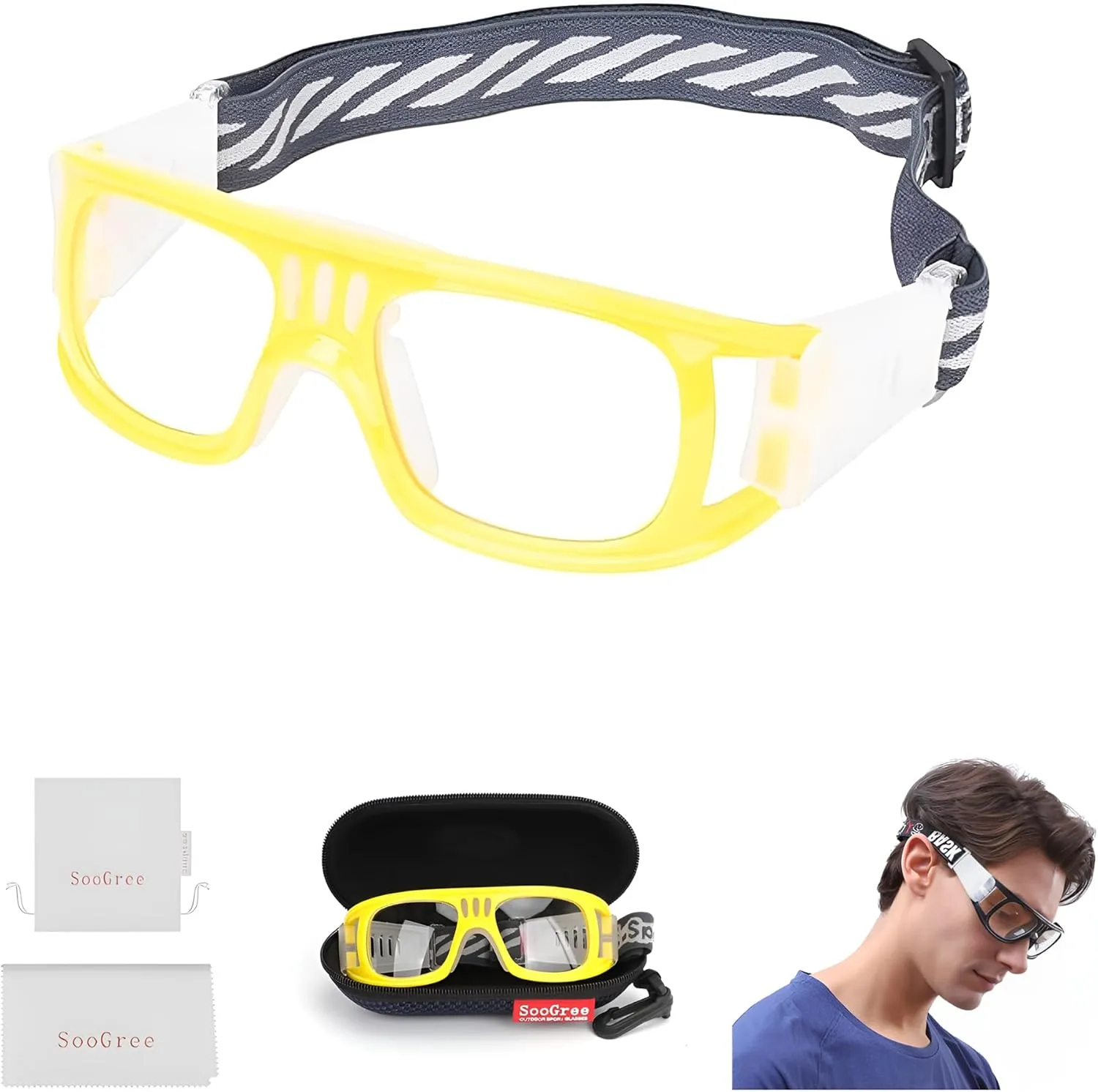 Racquetball Goggles - Windproof Shock Absorption Sports Glasses Basketball Football Eye Protective Adjustable Strap