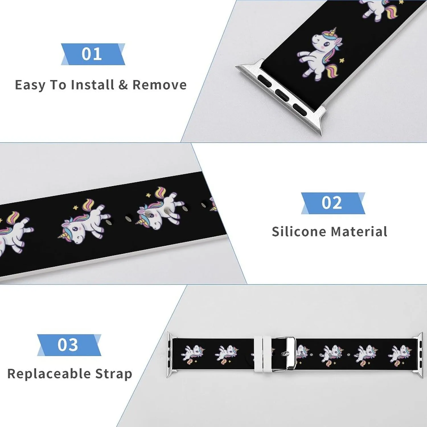 Rainbow Horse Adjustable Silicone Watchband Compatible with IWatch Classic Soft Sports Watch Strap for Men Women