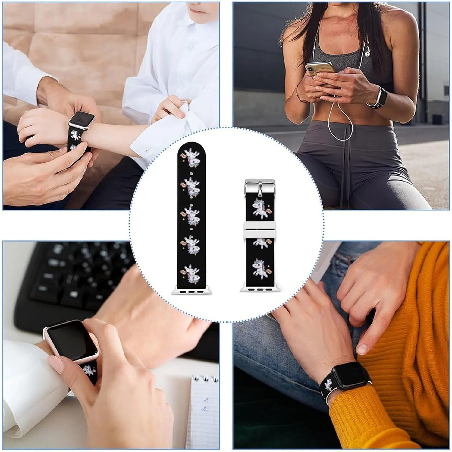 Rainbow Horse Adjustable Silicone Watchband Compatible with IWatch Classic Soft Sports Watch Strap for Men Women