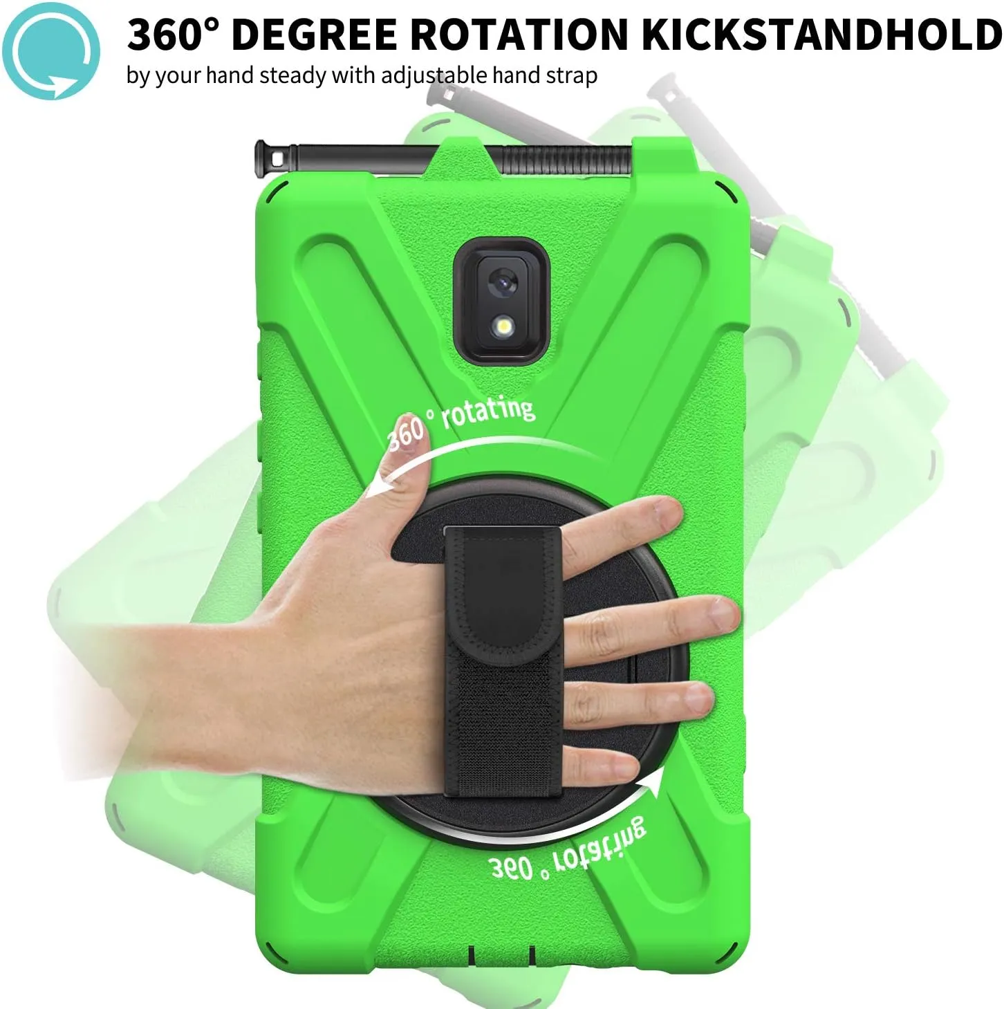Rantice Samsung Galaxy Tab Active 3 8.0 Case, Heavy Duty Rugged Shockproof Drop Protection Case with 360 Stand, Handle Hand Strap & Shoulder Strap for Galaxy Tab Active3 8" 2020 T570/T575/T577 (Green)