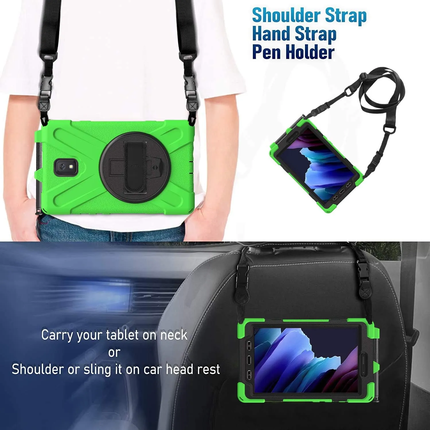 Rantice Samsung Galaxy Tab Active 3 8.0 Case, Heavy Duty Rugged Shockproof Drop Protection Case with 360 Stand, Handle Hand Strap & Shoulder Strap for Galaxy Tab Active3 8" 2020 T570/T575/T577 (Green)