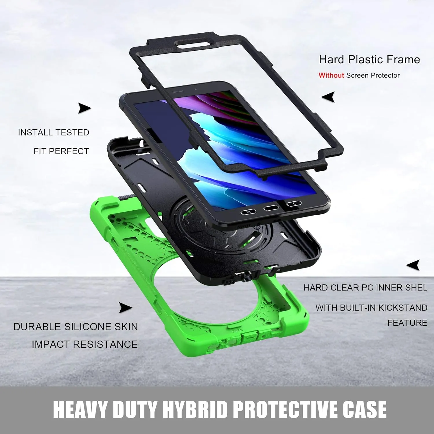 Rantice Samsung Galaxy Tab Active 3 8.0 Case, Heavy Duty Rugged Shockproof Drop Protection Case with 360 Stand, Handle Hand Strap & Shoulder Strap for Galaxy Tab Active3 8" 2020 T570/T575/T577 (Green)