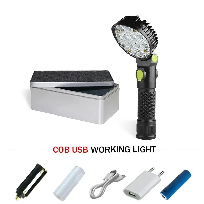 rechargeable 18650 or AAA battery cob led flashlight usb warning light flash light waterproof torch linterna flashlight magnet
