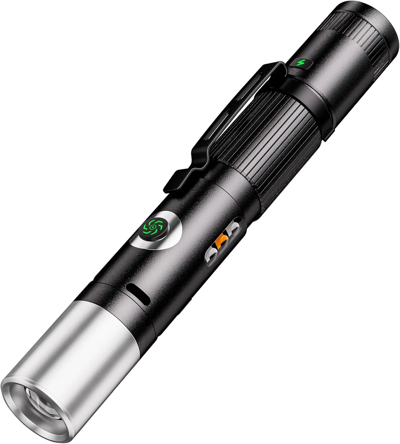Rechargeable EDC Pocket Flashlight-Small LED Flash Light with 600 Lumens, Zoomable USB-C Charging EDC Light, Multi-Color Side Lights (Yellow/Red/Blue/Red-Blue Strobe), Emergency Alarm, Magnetic Base